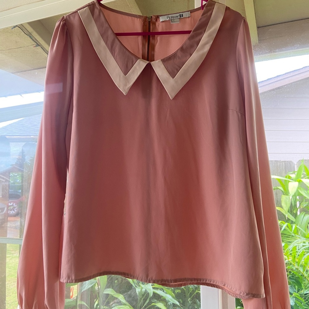 Forever 21 Pink Long Sleeve Blouse with Peter Pan Collar